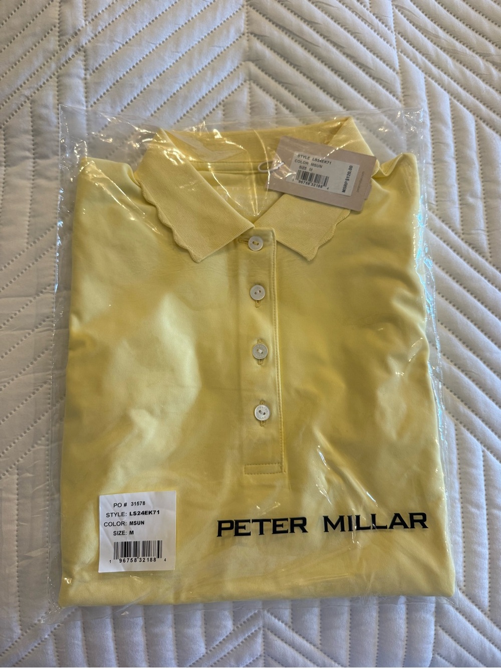 Peter Millar Yellow Scallop Collar Polo long sleeve Sz Medium